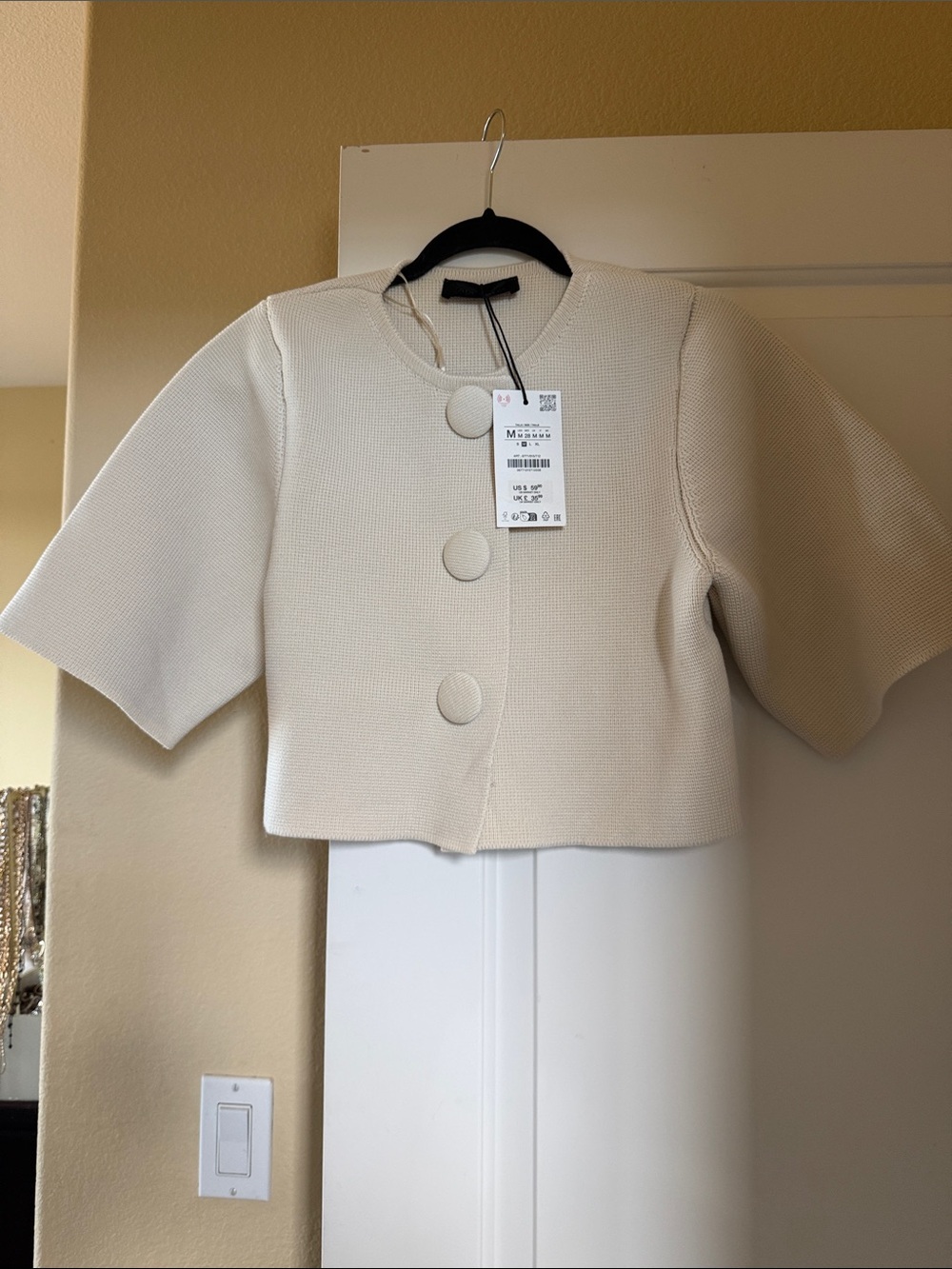 Zara NWT Cropped Ivory Textured Button-Front Jacket Medium - Picture 5 of 10